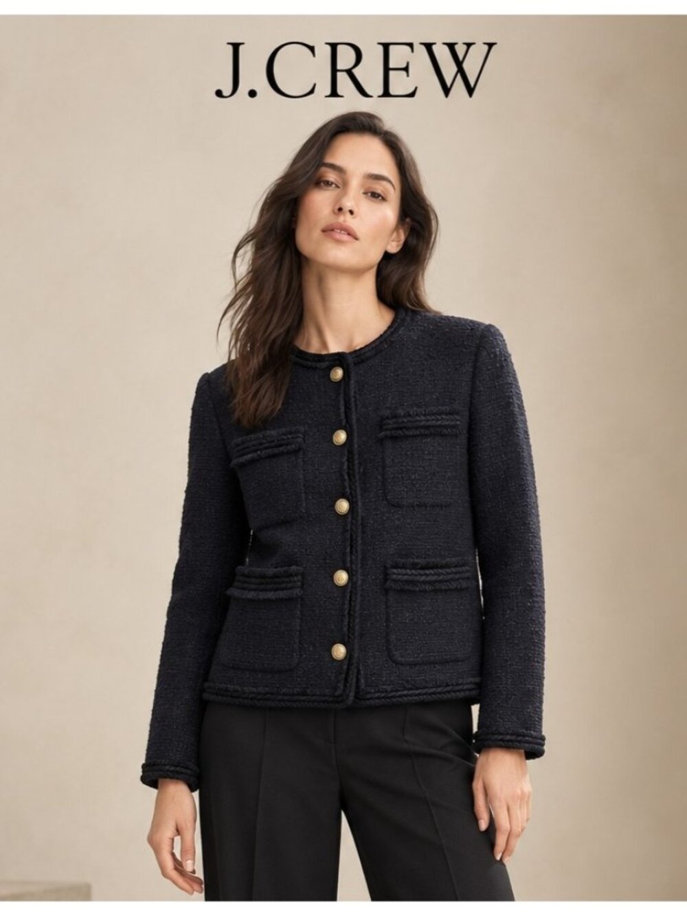 J.Crew Black Tweed Lady Jacket Gold Buttons 12P